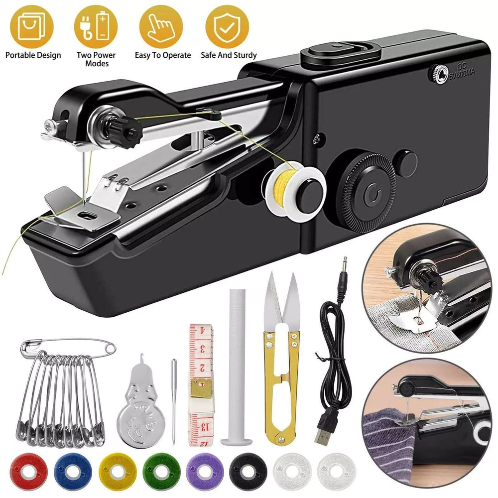 Handheld Mini Sewing Machine Stitch Electric Compact Tool w/ Sewing Kit