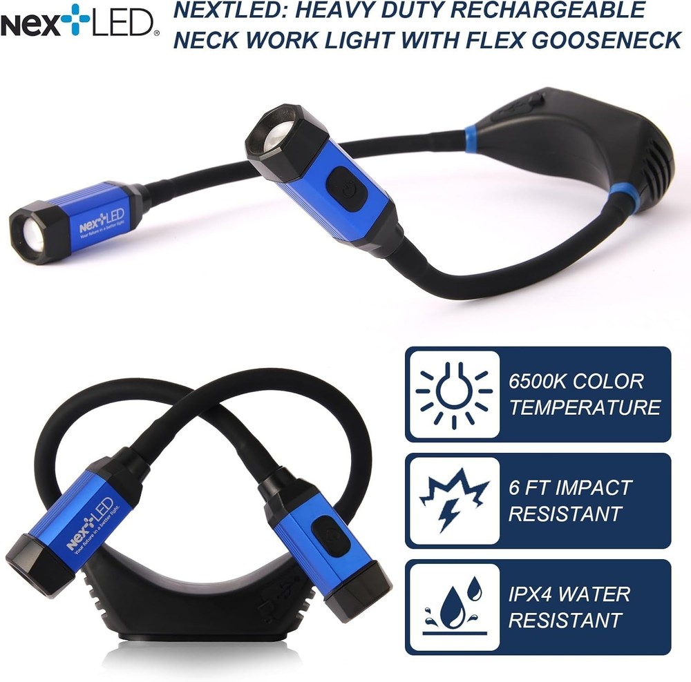 Flexible USB-C Rechargeable Neck Work Light - Waterproof & Impact Resistant