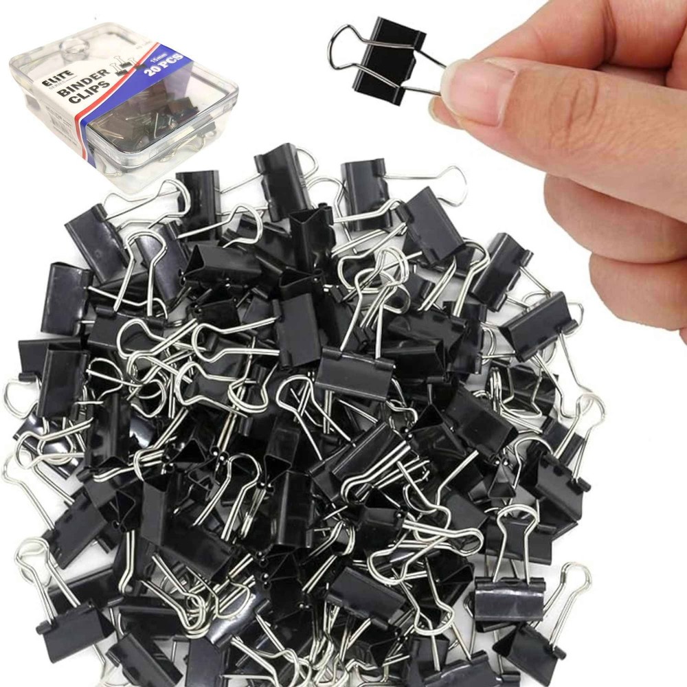 15mm Black Binder Clips: 20 Pack