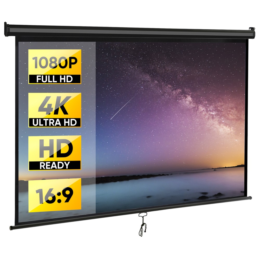 Projector Screen Pull Down 80 inch 16:9 HD Black Projection Screen Home Theater