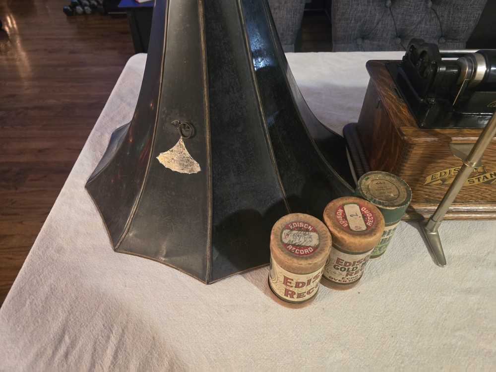 Edison Standard Phonograph w/ Horn + Extras