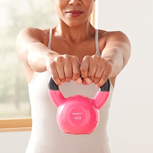 Basics Vinyl Kettlebell, 15 pound, Pink