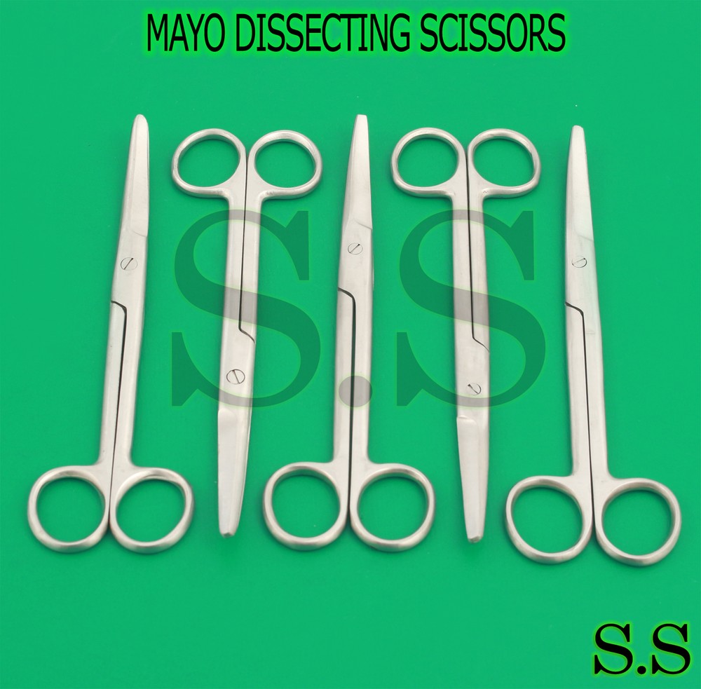 5 MAYO DISSECTING SURGICAL VETERINARY SCISSORS 6.75" CURVED TIP