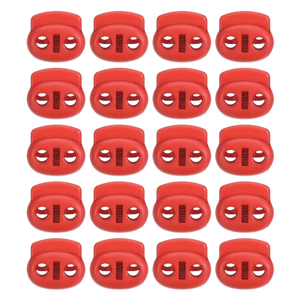 0.7x0.8" Cord Locks, 100 Pack Double Hole Spring End Toggle Stopper, Red