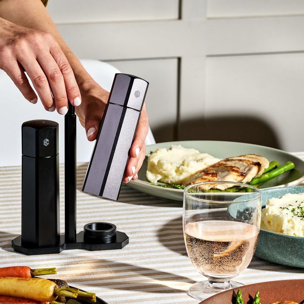 HexClad HexMill Tabletop Salt and Pepper Grinder Set with Stand, 10 Adjustable