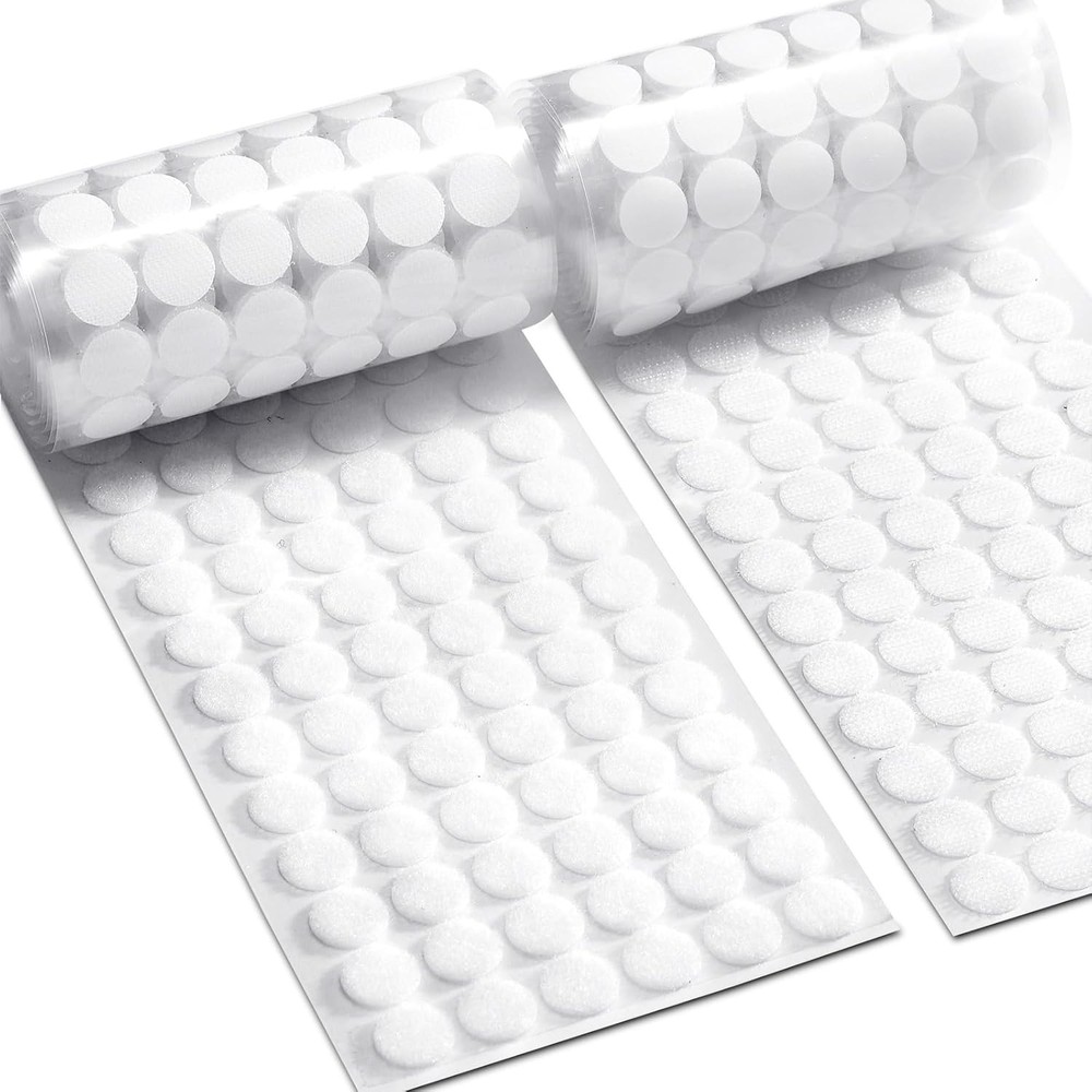 1000pc Hook Loop Dots 0.59" Adhesive-White Fastener Circles Crafts Office