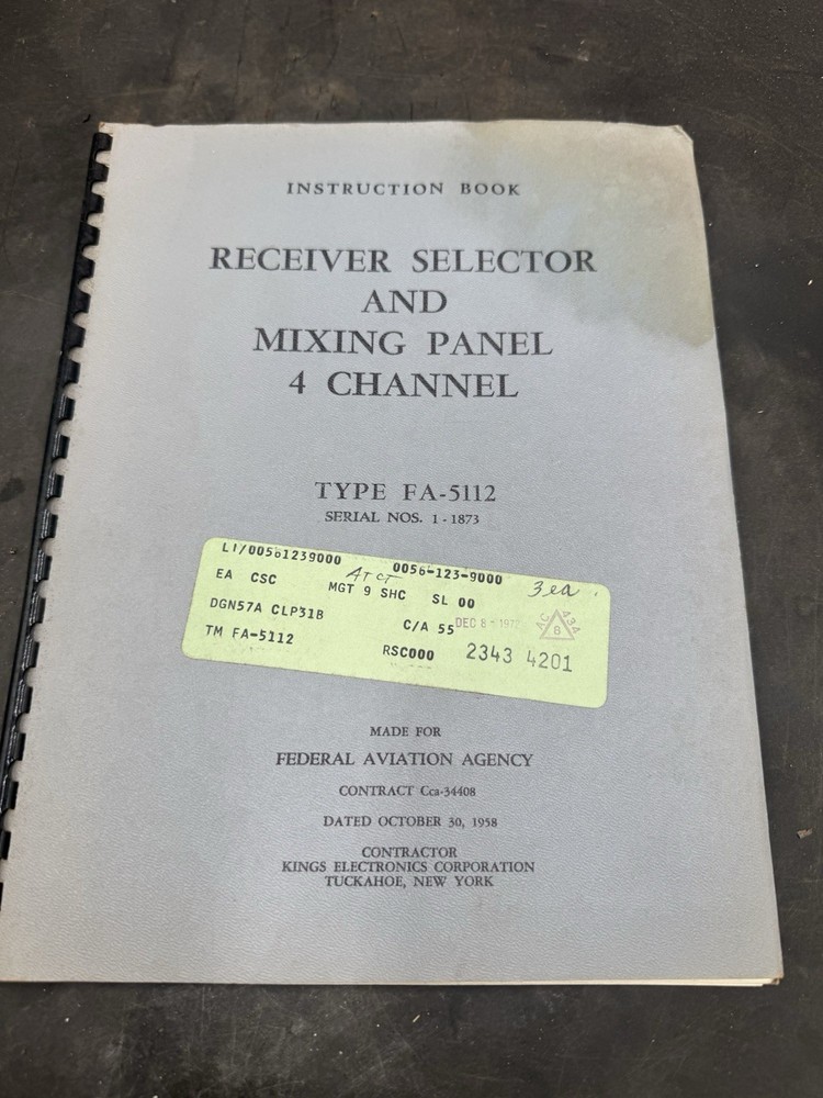 RECEIVER SELECTOR MIXING PANEL 4 CHANNEL TYPE CA-5112 INSTRUCTION BOOK