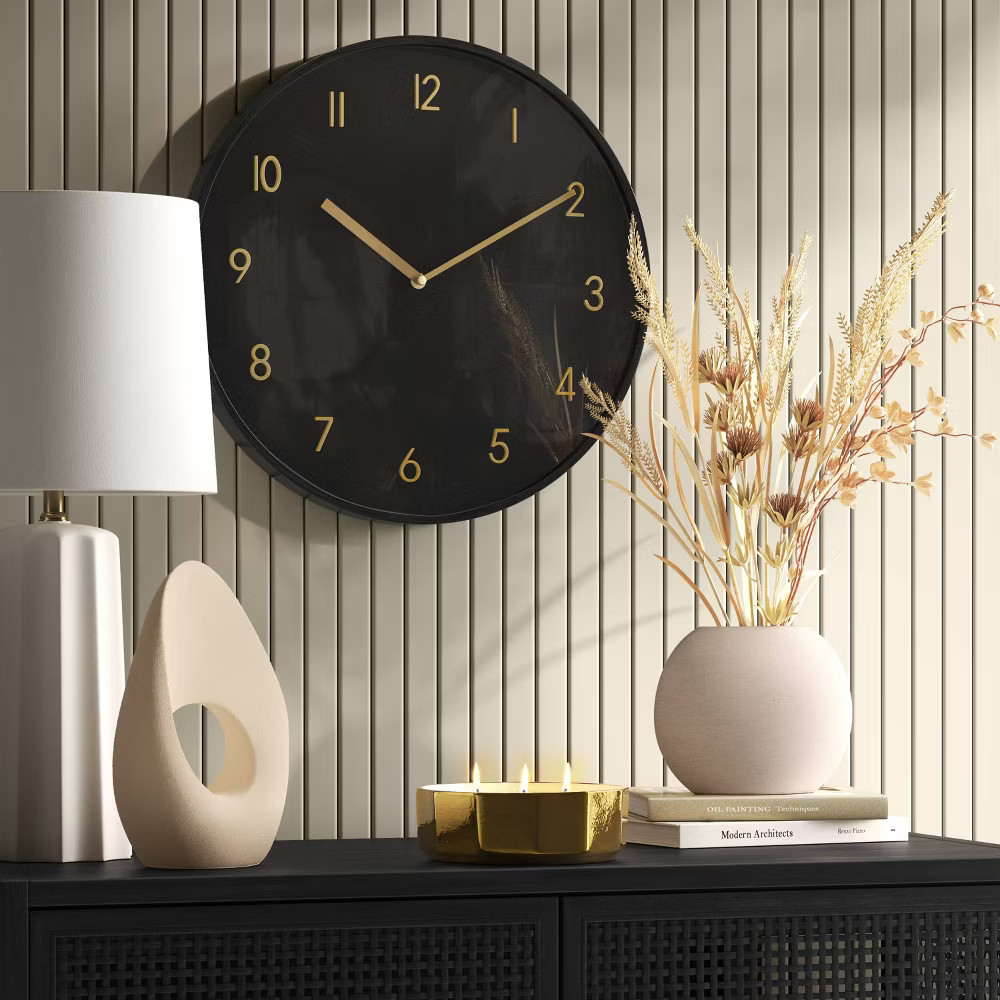 16" Luxe Wall Clock Black/Brass - Threshold