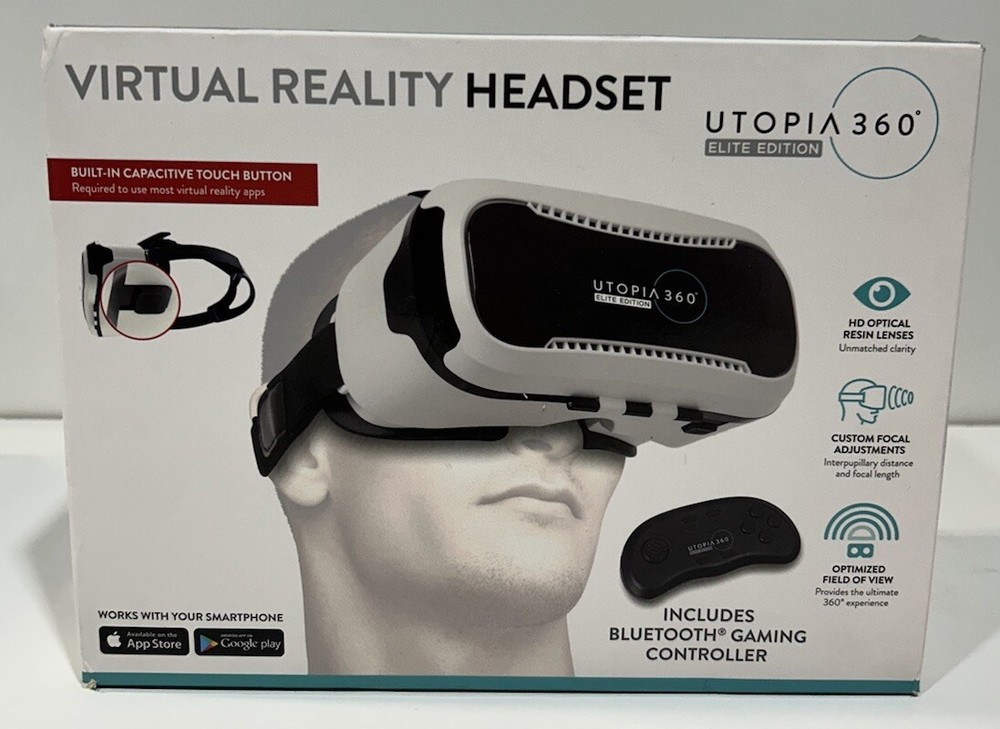 Utopia 360 Virtual Reality 3D Headset + Bluetooth Controller New In Box