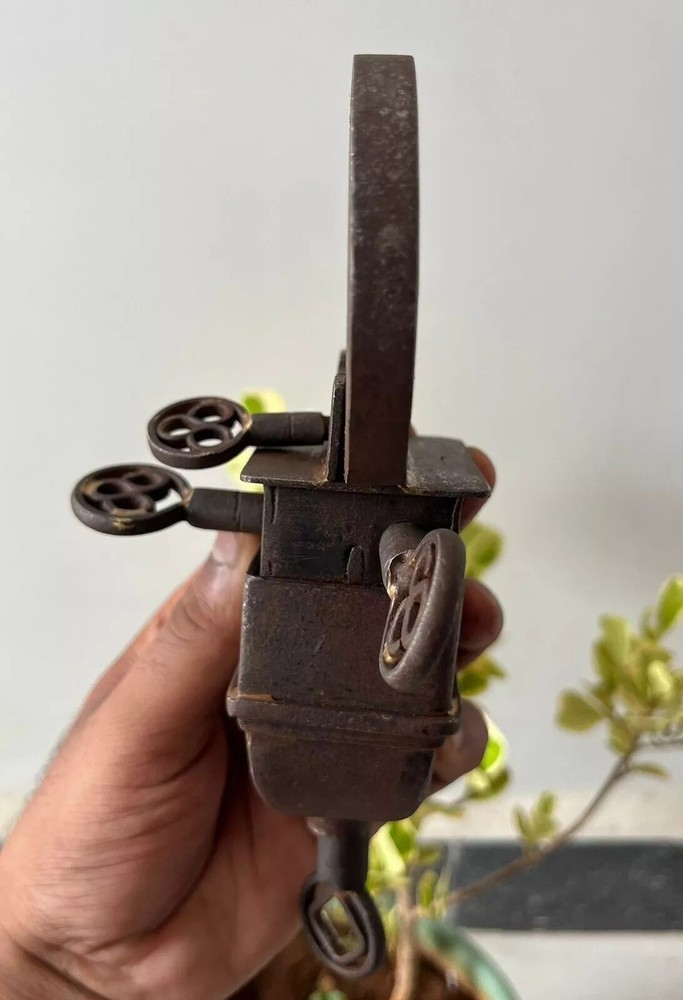 Vintage Iron Handcrafted Unique Shape Solid Heavy 4 Key Padlocks