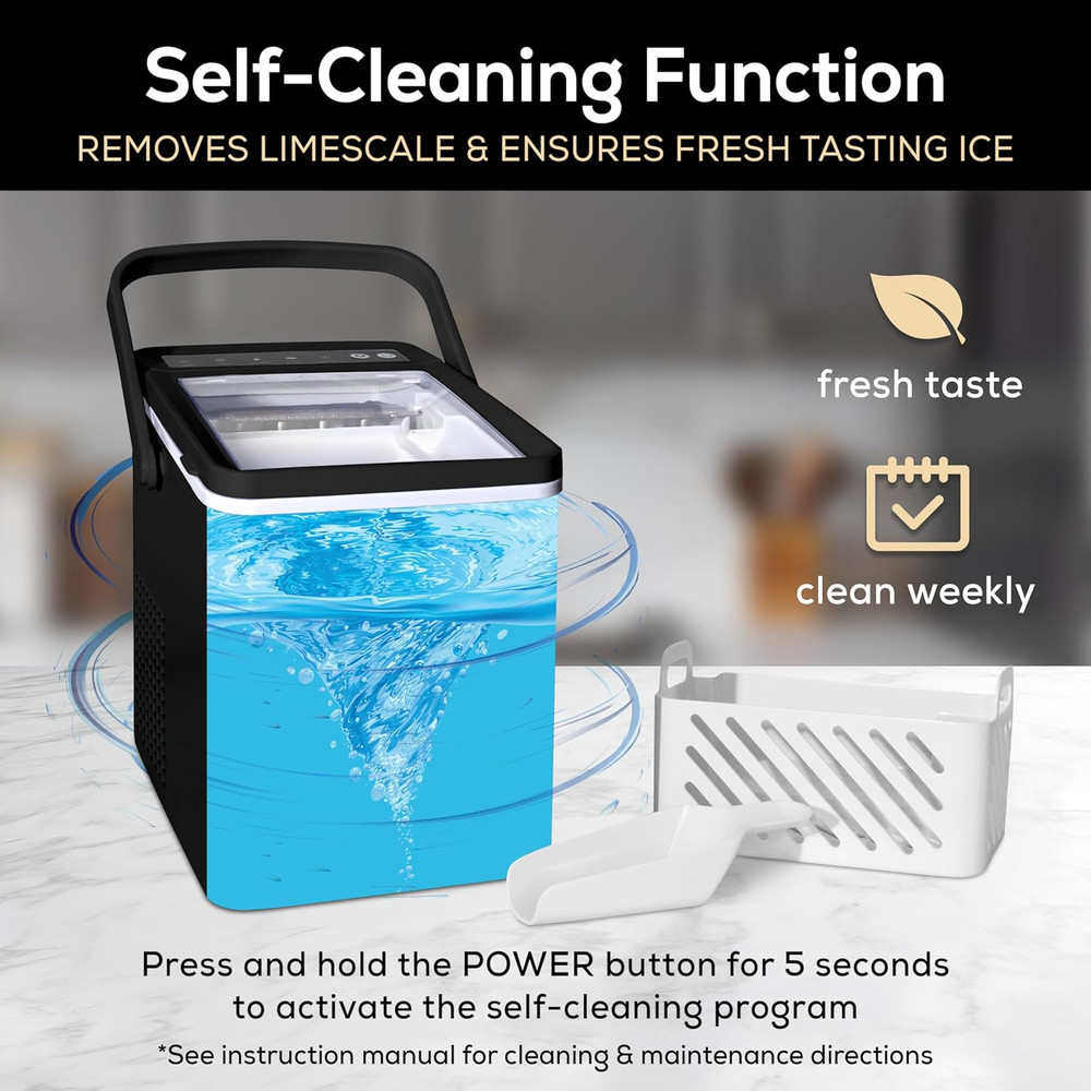 Premium Self-Cleaning Countertop Ice Maker Machine, Handled Portable Ice Maker,