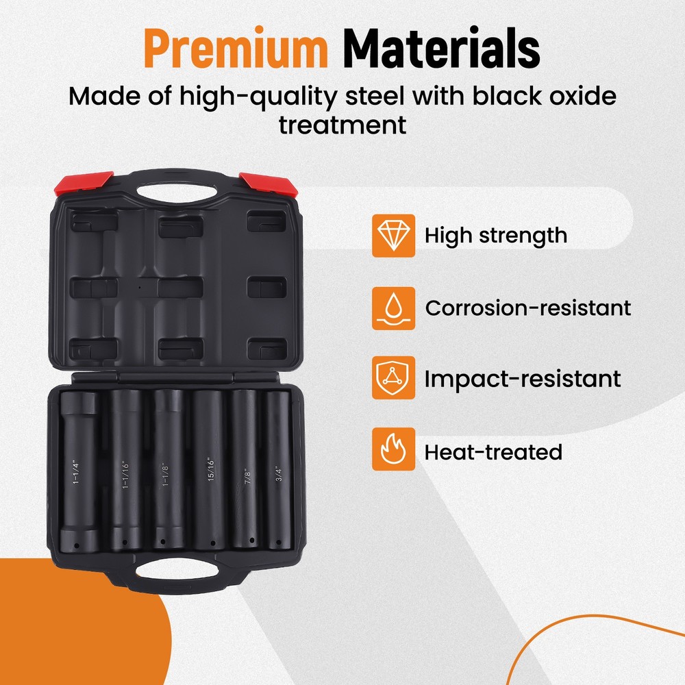 1/2 Inch Drive Extended Length Impact Socket Set 6PCS Extra Deep Socket Set