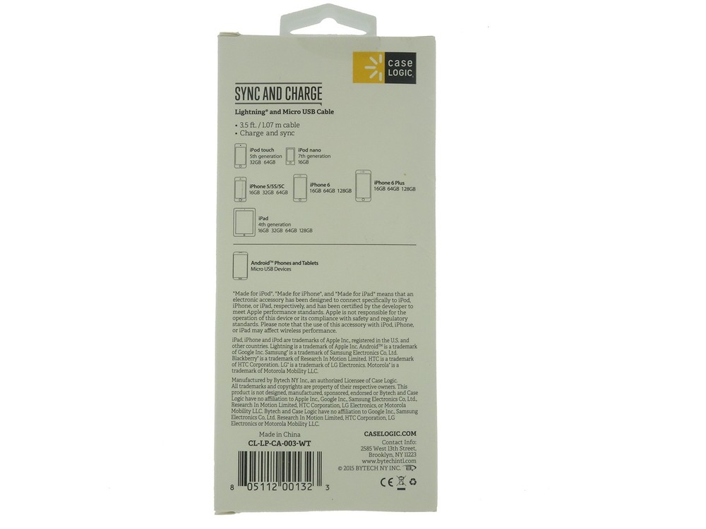 Case Logic BTHCLLPCA003WT Combo Cable