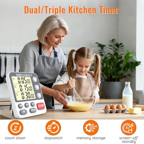 Digital Dual Kitchen Timer, 3 Channels Countdown Triple Timer for 318 White