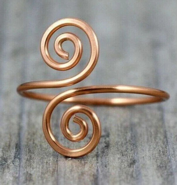 Solid Pure Copper Minimalist Healing Ring, Handmade, Unisex, Spiral Ring
