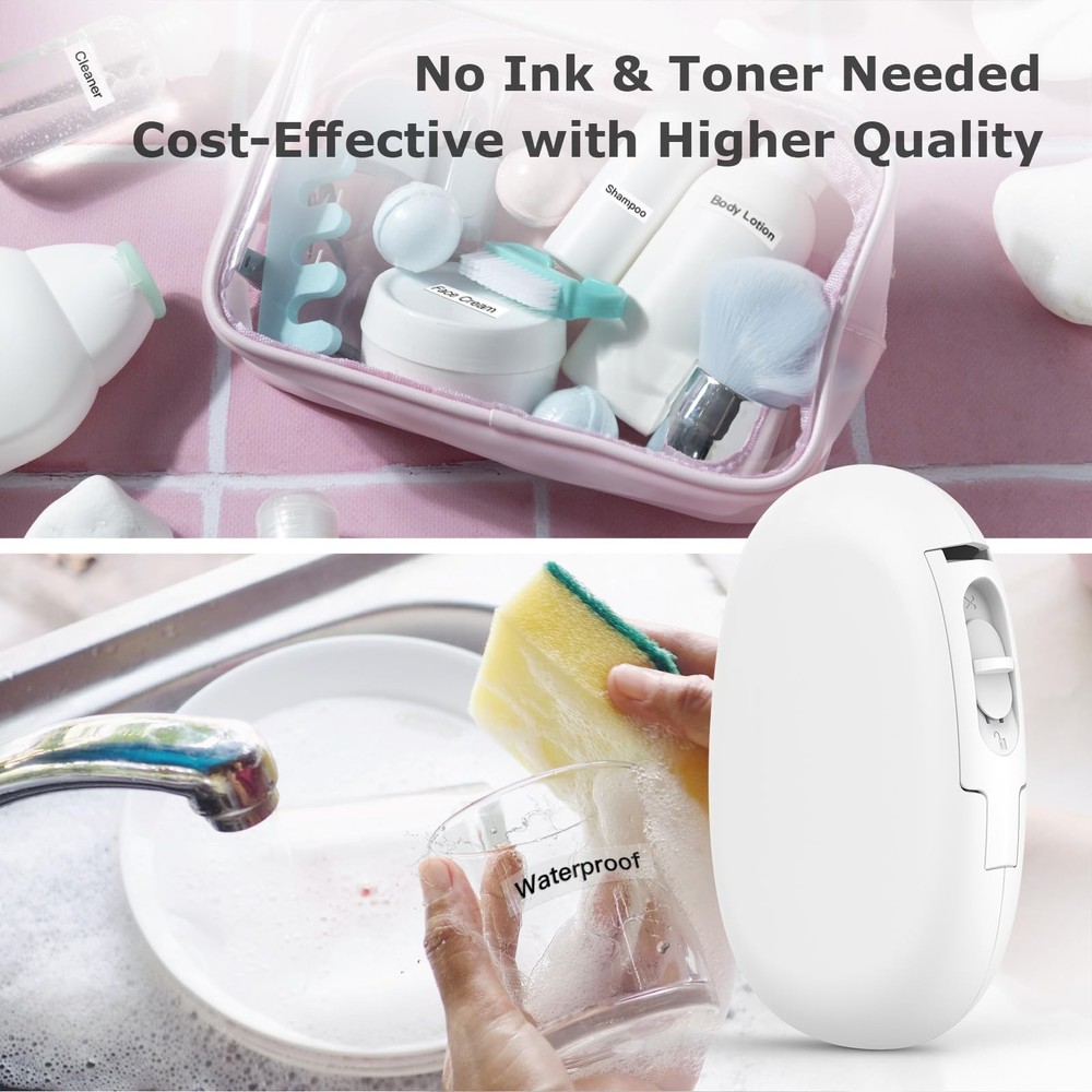 E10 Bluetooth Label Maker Machine with Tape Inkless Portable Printer White