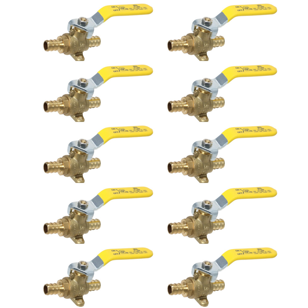 10 Pack  XFITTING 1/2" Pex B Ball Valve w. Drop Ear, Lead Free Brass, Full Port