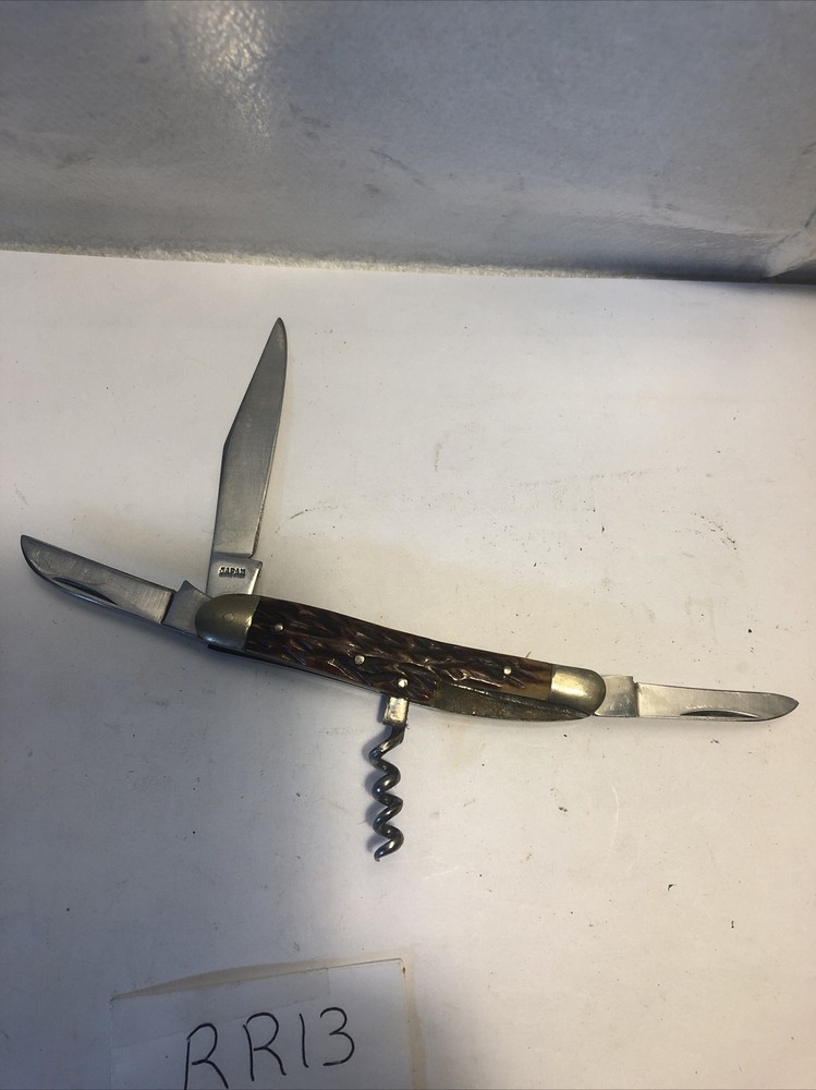 Precise SIlver Eagle 440 Pocket Knife 4 Function Wood Grain Handle