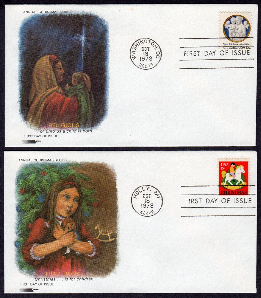 1978 Christmas Set (Scott 1768-1769) - TWO Different Softone FDCs NU61