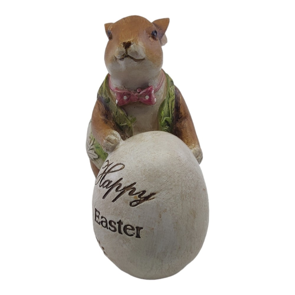 Resin Bunny Rabbit Figurine w Egg Happy Easter