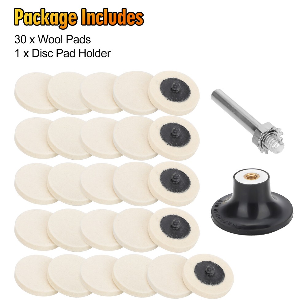 30x 2 Inch Compressed Wool Fabric Sanding Discs Buffer Pad Holder w/ 1/4" Shank
