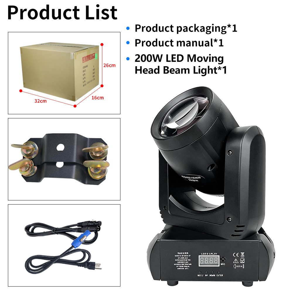 4pcs 200W LED Moving Head Beam Light DMX512 DJ Disco Stage Effect Lighting
