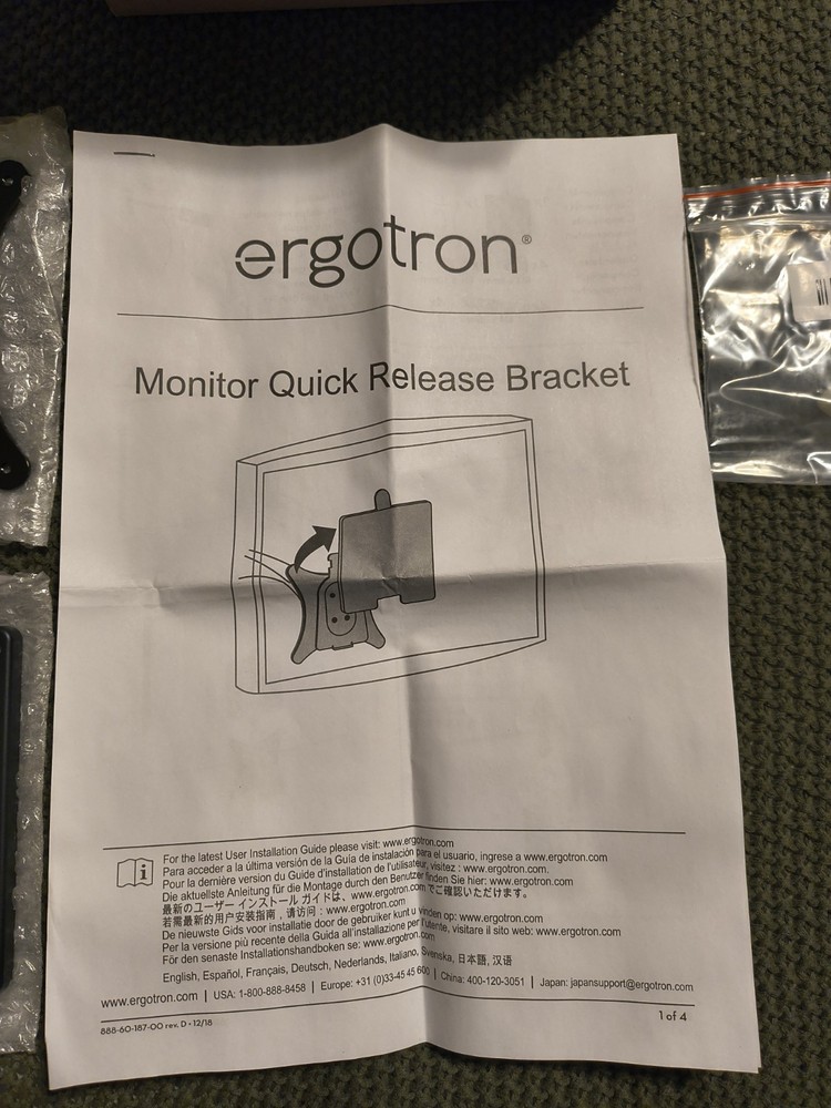 Ergotron 60-589-060 Quick release Lcd Bracket (60589060)