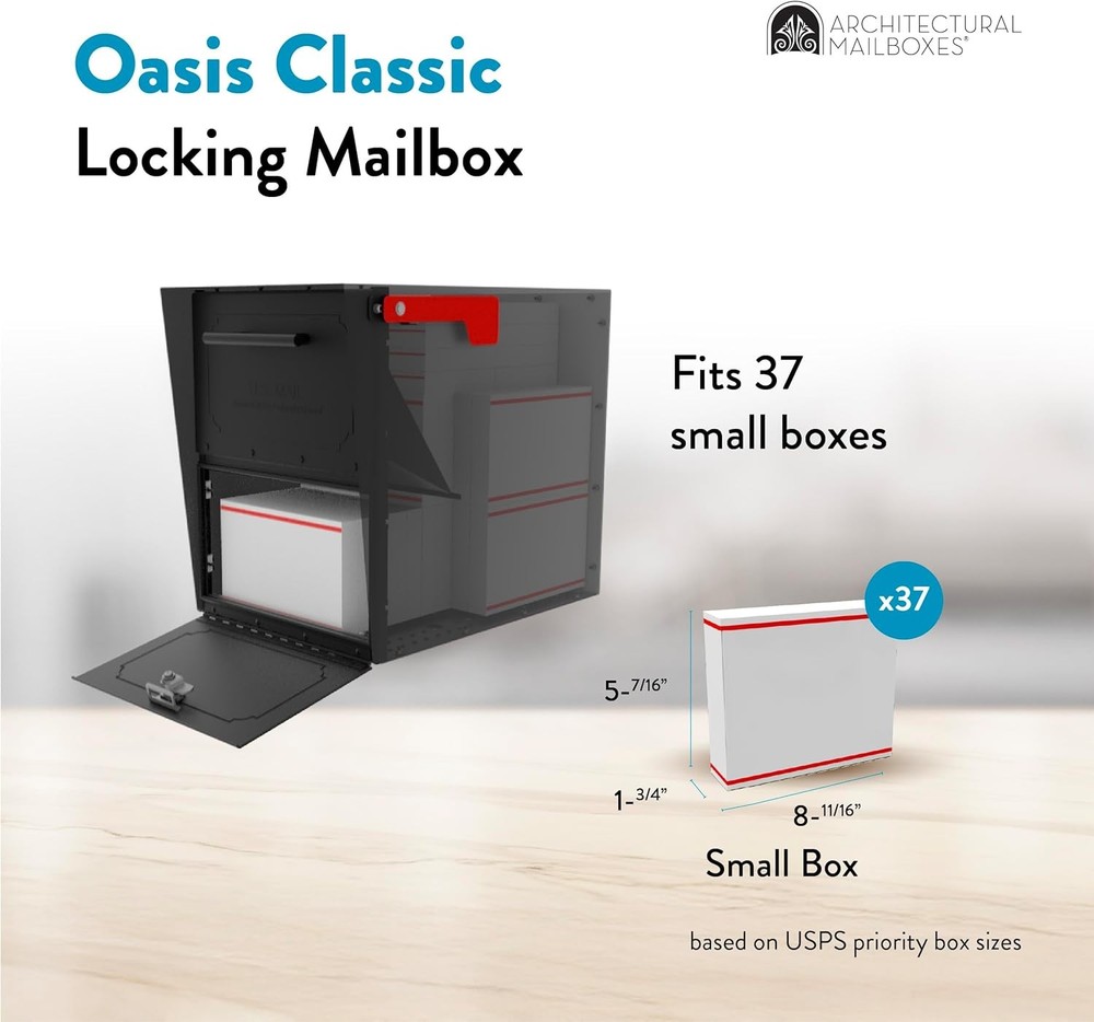 Architectural Mailboxes 6200B-10 Oasis Classic Locking Post Mount Parcel Mailbo
