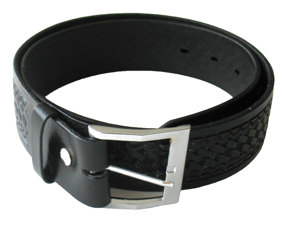 10855BL Solid leather Garrison basket weave belt, 1¾" width, Black