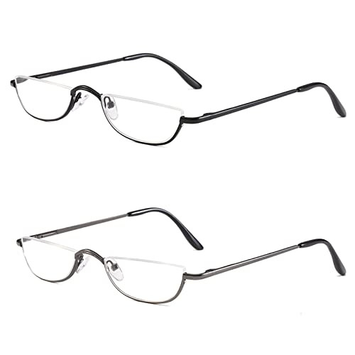 Half Reading Glasses - 2 Pairs Half Rim Metal Frame Glasses Spring Hinge