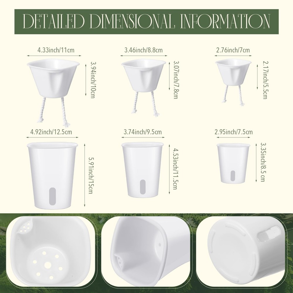 Ziliny 18 Pcs Self Watering Pots - 3 Sizes Extra small, Small, Medium, White