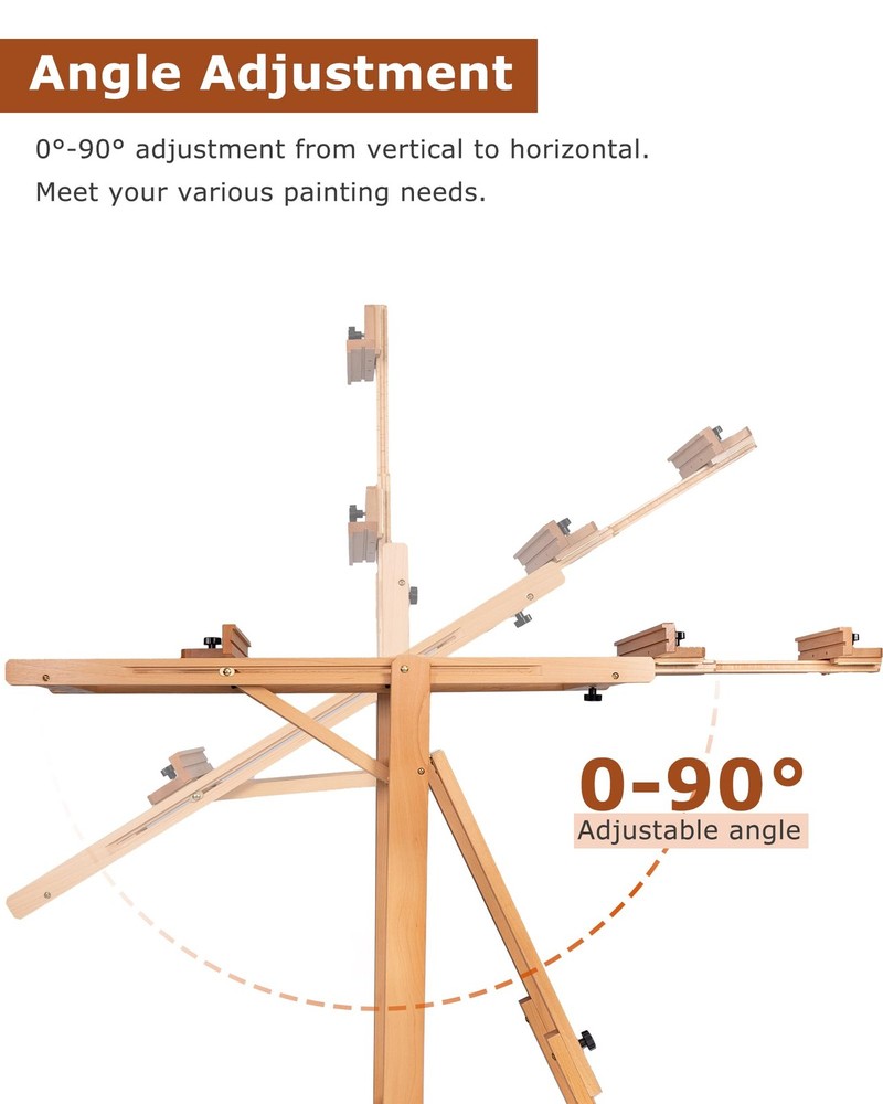 Large H-Frame Easel, Versatile Adjustable Beech Wood Studio Easel for Paintin...
