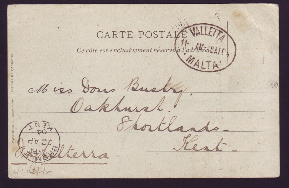 OTTOMAN LIBYA TRIPOLI MALTA 1904 POSTCARD
