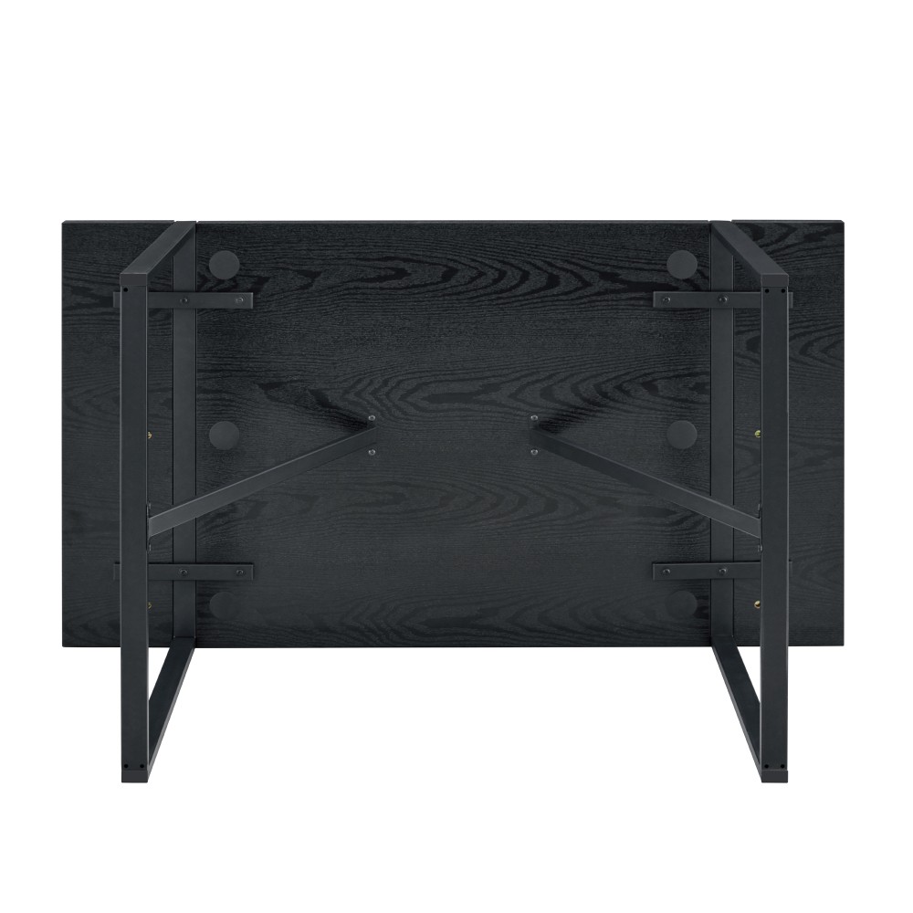 Black MDF Dining Table Set w/4 PU Chairs, Retro Modern Style