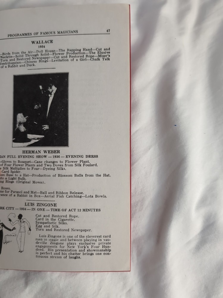 Programmes (Programs) Of Famous Magicians Booklet Magic Inc Pub 4th '81