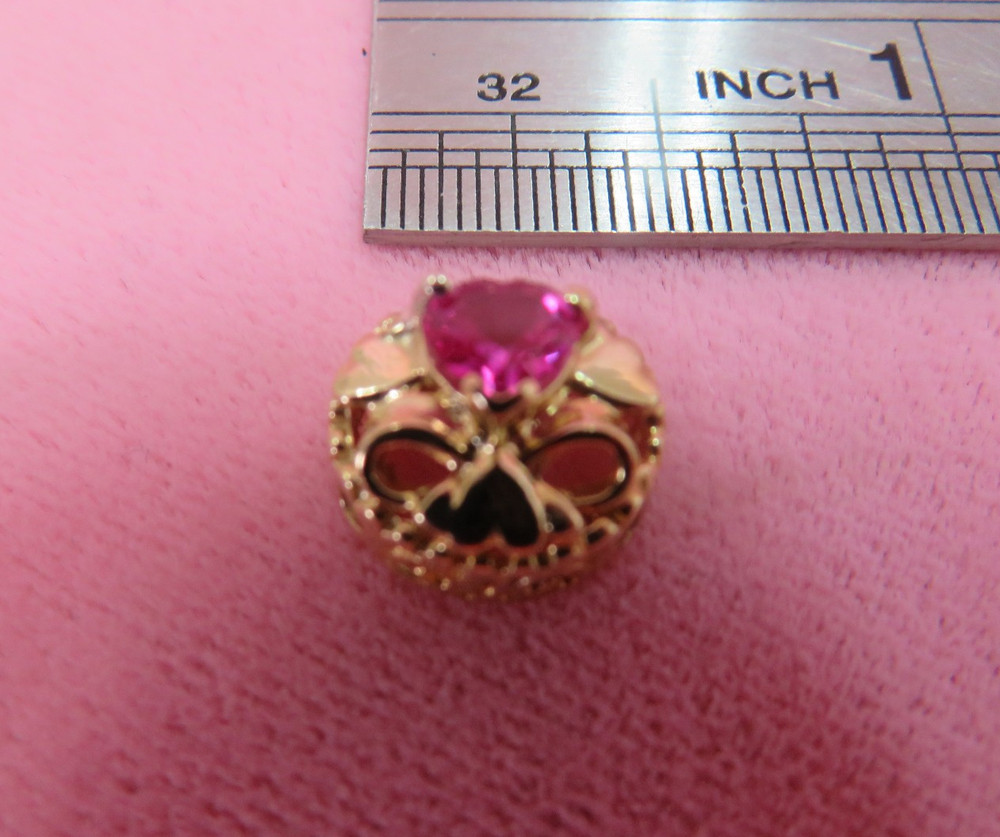OMG 10K Solid Yellow Gold Heart Ruby Slide Charm for Bracelet