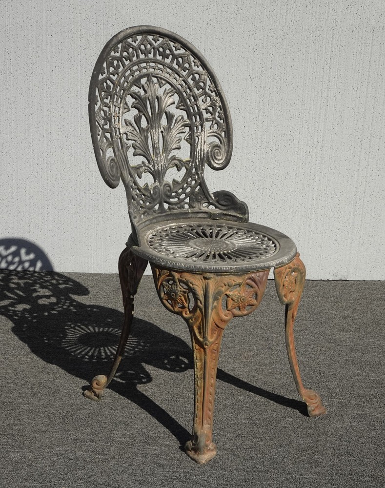 Antique French Victorian Cast Iron Rustic Silver  Garden Chair