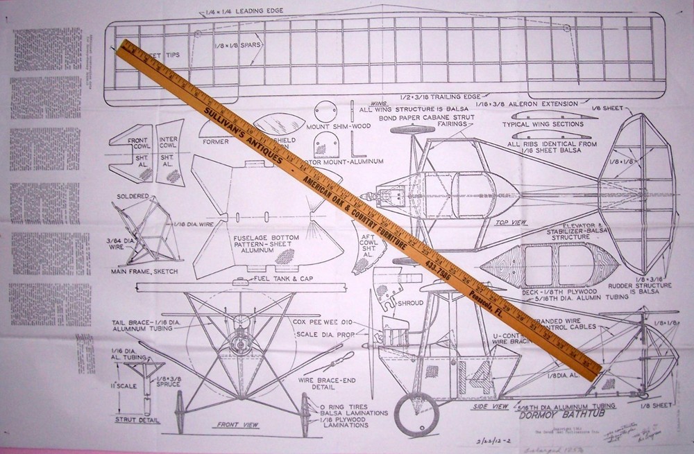 DORMOY BATHTUB PLANS + BUILDING ARTICLE for a 28" FF Model Airplane