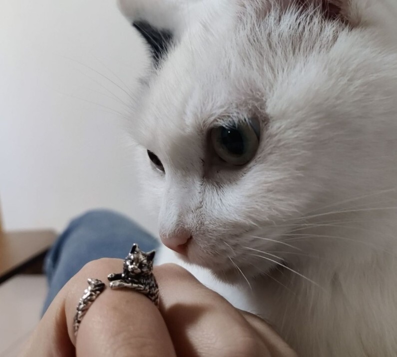 Antique Style Silver Animal Cat Kitten Adjustable Band Ring