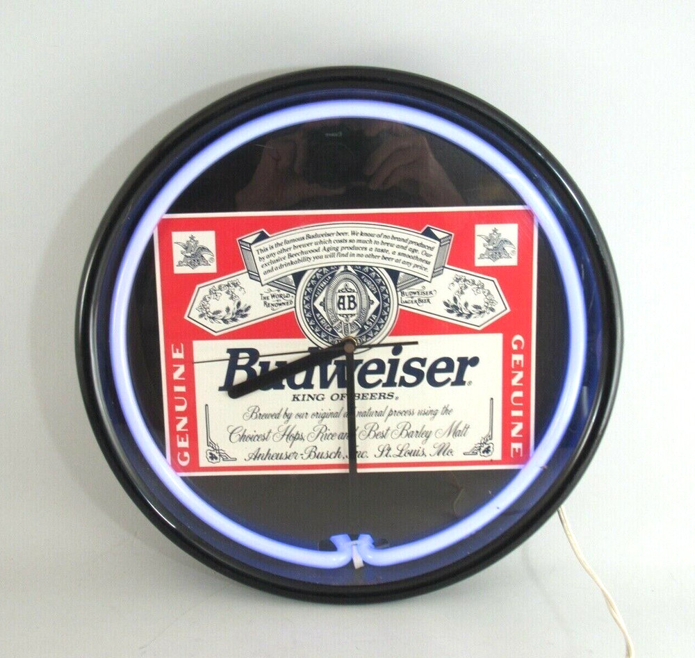 Anna Clock 15" Budweiser Label Beer Advertising Sign Blue Neon
