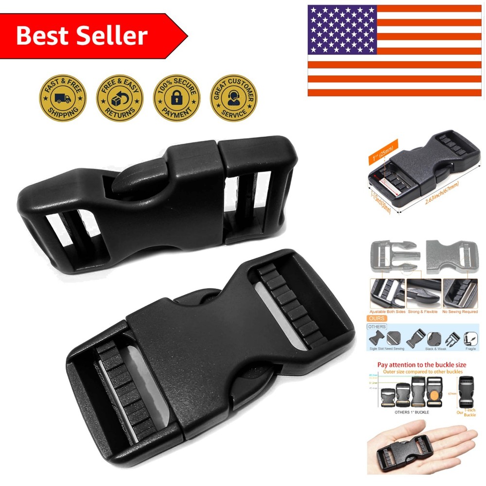 Adjustable Dual Side 1-Inch Plastic Buckles for Webbing - No Sewing Required