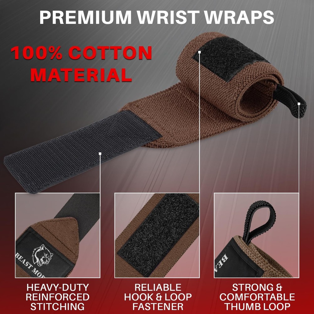 HeavyDuty Weightlifting Wrist Wraps with Thumb Loop for Powerlifting & Training