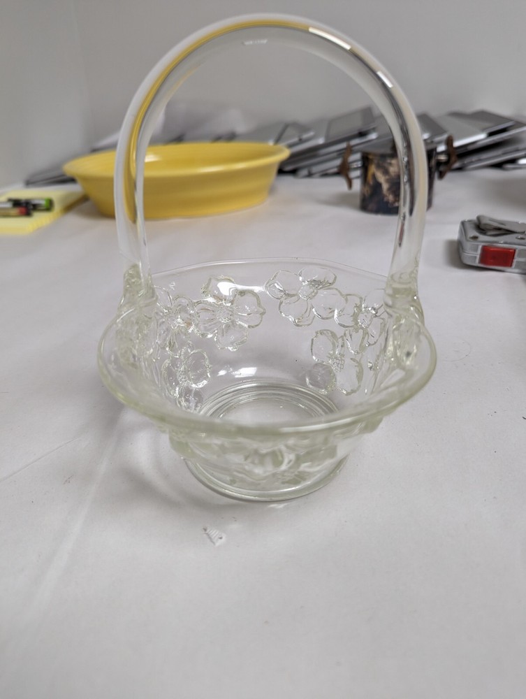 Flower Embossed Glass Candy Dish with Handle