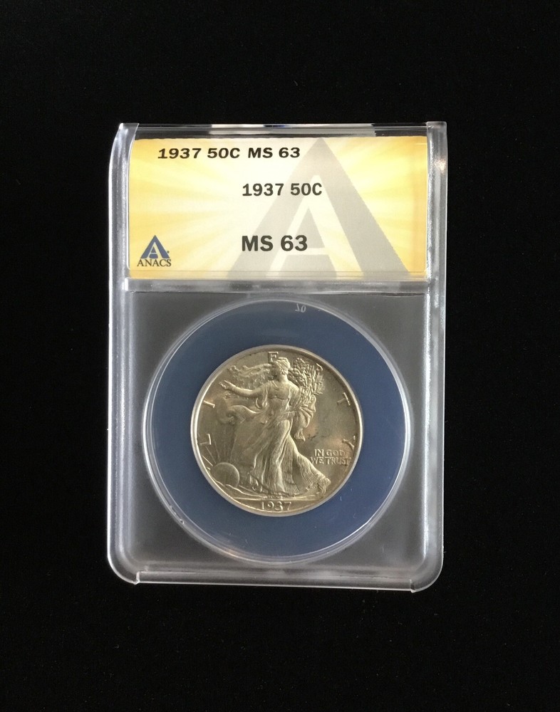 1937 50c Walking Liberty Silver Half Dollar - ANACS MS 63