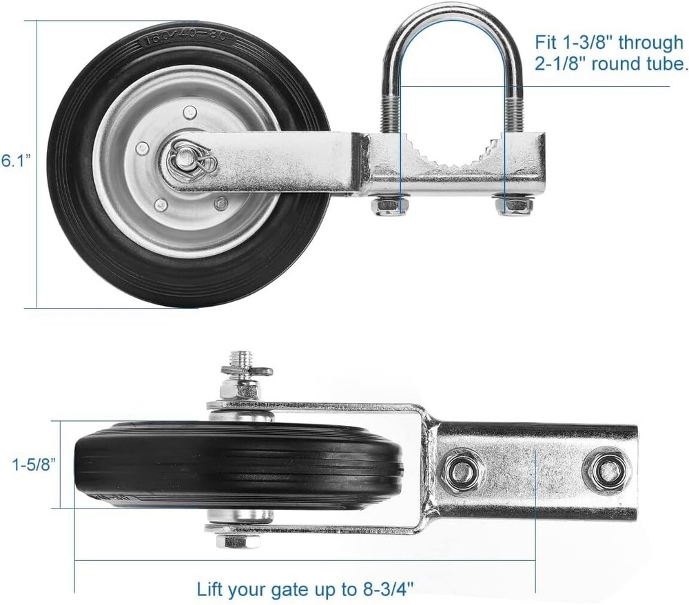 Gate Wheel Supporting Swing Gate with 1-3/8" Thru 2-1/8" Gate Frames Support