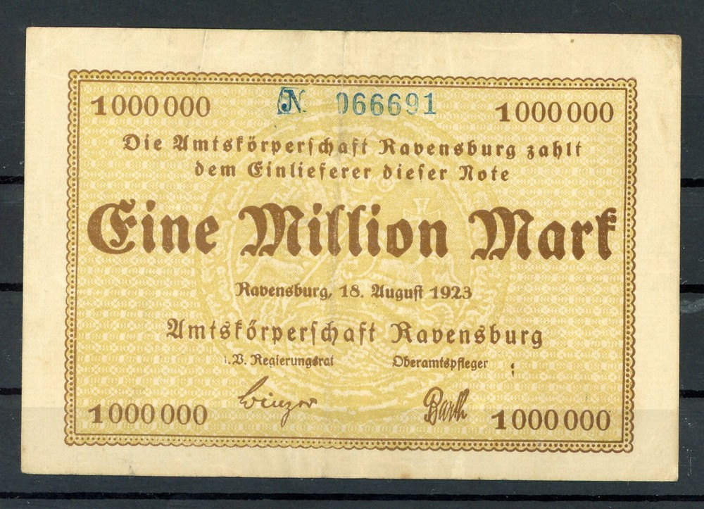 Ravensburg 1 Million Mark Emergency Money/Amtskörperschaft 2/19528