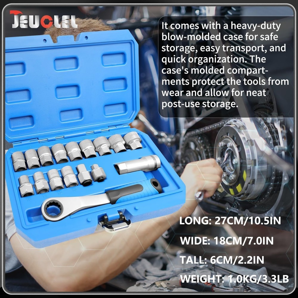 17PCS Pass Through Socket Set Chrome Vanadium Steel Space-Saving Efficient Grip