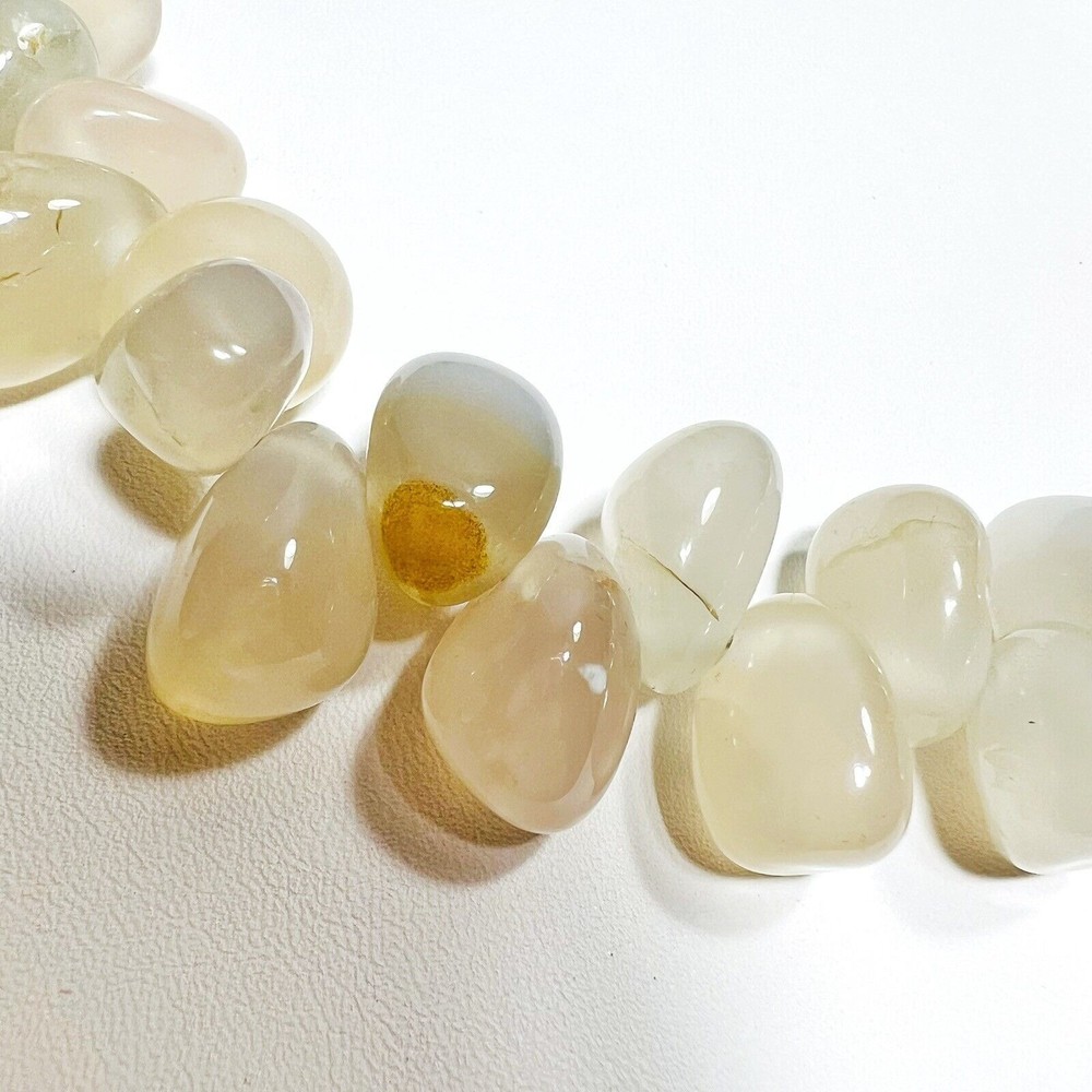 Tumbled White and Beige Agate Chunky Bead Necklace