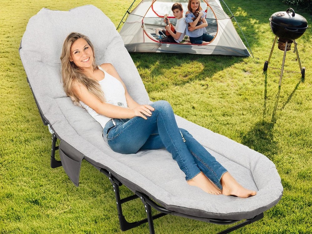 Portable Camping Cot with Mattress, Foldable Padded Sleeping Cot