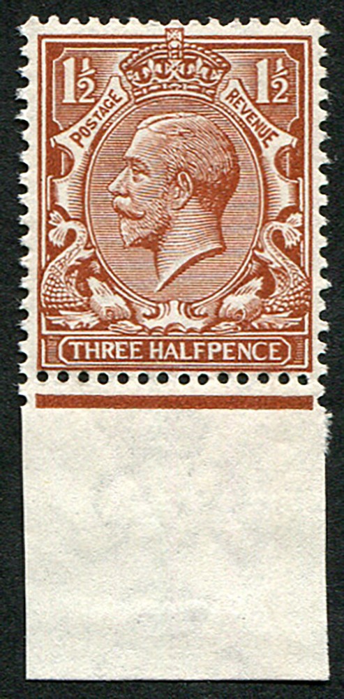 1½d SG 363 'Chocolate-Brown' U/M, bottom marginal, fresh (Ideal reference cop...